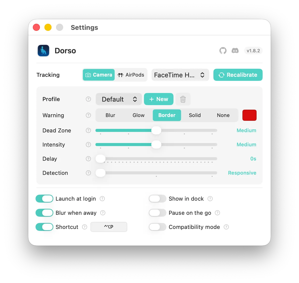Dorso settings window showing overlay effects